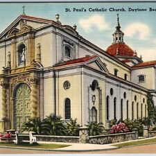 c1940s Daytona Beach, FL St. Paul's Catholic Church Chapel Cathedral Linen A234 picture