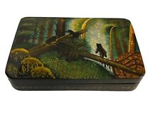 Large Vintage Russian Lacquer Box Hand Painted Scene ~ Bears in the Forest picture