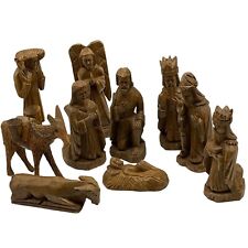 Vtg Nativity Hand Carved Wooden Mary Joseph Jesus 3 Wisemen Angel Sheep 10pc Set picture