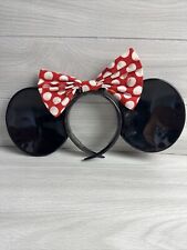 VINTAGE Disney World 1980s Minnie Mouse Ears Headband Black With Polka Dot Bow picture
