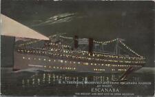 Postcard Ship SS Theodore Roosevelt Entering Escanaba Harbor Night  picture