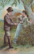 Lovers Meet Flowers Romance Posted Divided Back Vintage Postcard picture