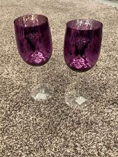 Lot of (2) Artland Brocade Stemmed Wine Glasses 15oz Plum color picture