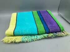Vintage 1970's Bath Towel Blue Green Purple Yellow Striped 22