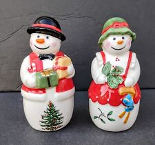 Spode Christmas Tree Mr. and Mrs. Snowman Salt and Pepper Shakers With Stoppers picture