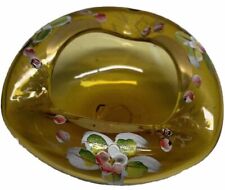 Vintage Czech Bohemian Amber Art Glass Cigar Ashtray Hand Painted & Gold Gilt picture