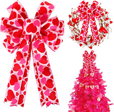 Valentine Tree Topper Bow with Heart Decorations, 11.4”X19.6” Large Red Pink  picture