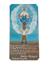 1950s Retablo Ex-Voto Mexican Folk Art Painting on Cigarette Ad, Man Praying picture