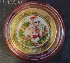 2022 FOUR QUEENS $10 RED Cap Silver Strike Lady Wreath Xmas Jan Release .999 picture