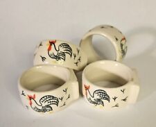 Chicken Rooster Napkin Rings Vintage Set Of 4 Ceramic Farmhouse Kitchen picture