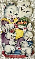 Vintage Easter Rabbit Bunny Bowl Carrots Apron Greeting Card Gibson 1940s 1950s picture