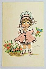 Sweet Little Girl With Flowers Italian Postcard T.A.M. 2002 1920 Post 2622 picture