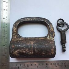 18th C Iron padlock or lock with SCREW TYPE key nice decorative shape. picture