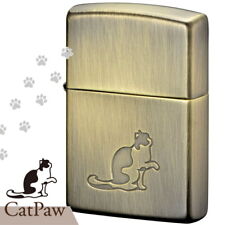 Zippo Cat Paw Footprints Antique Gold Etching Brass Regular Case Lighter Japan picture