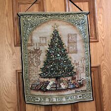 Christmas Tapestry Wall Hanging Dan Morris Joy To The World 14” Bonus Angel Pin picture