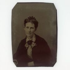 Pleasant Eyes Friendly Woman Tintype c1870 Antique 1/6 Plate Lady Photo A4067 picture