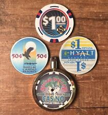 4 Assorted Vintage 50 Cent, $1 & $100 Poker Chips. 100 Chip Is Holed / Cracked.  picture