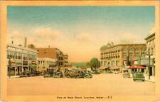 Lewiston, ME Maine  MAIN STREET SCENE Stores~Cars/Woody ca1940's Linen Postcard picture