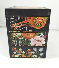 Japanese 3 Drawer Faux Black Lacquer Jewelry Trinket Box With Mirror Asian 6