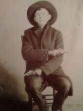 Billy the Kid cabinet card cowboy guns RARE  TWO pistols. picture