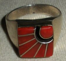 VINTAGE ZUNI AMY QUANDELACY SUNRAY CORAL STERLING SILVER RING SIZE 10 vafo picture