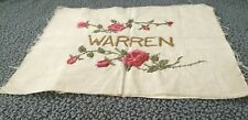 Vintage Hand Embroidered Pillow Cover / Warren, Ohio / Roses & Stems 15 1/2 x19  picture