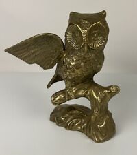 Vintage Solid Brass Owl Wings Open Sitting Branch Perch about 1.12 lbs 6