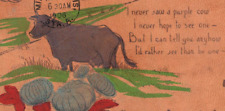 C1906 Purple Cow Pumpkin Patch Farm Gelett Burgess Poem Leather Postcard Antique picture