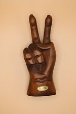 Vintage Carved Wooden Peace Sign Hand Figurine 6 inches tall picture