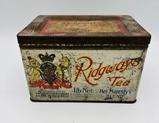 Antique Vintage  Tin Can Ridgways Ltd HMB Tea Her Majesty’s Blend Box Crown Lion picture