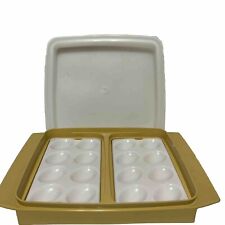Vintage Tupperware 723-4 Pc Harvest Gold Deviled Egg Container Tray Keeper Lid picture
