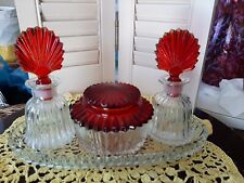 Vintage Crystal RUBY TOPS Perfume Vanity 7-pcSet BEAUTIFUL ART DECO of 1930's picture