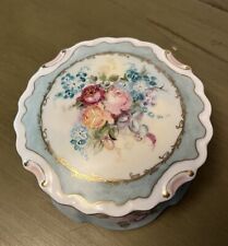 Vintage Hand-painted Round Trinket Dish W/ Lid Beautiful picture