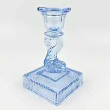 Imperial Empire Glass Dolphin Koi Fish Candlestick Holder Viennese Blue #779 picture