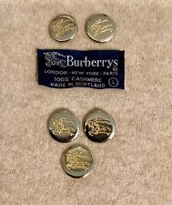 VINTAGE BURBERRY Set of 5 Cardigan Buttons and Tag 19mm Gold/Silver Tone Logo picture