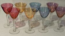 Vintage MCM Iridescent Complete Multi Colored Harlequin 8 Piece Glasses RARE picture