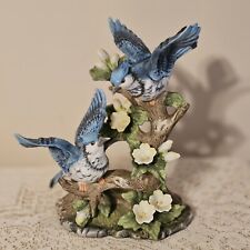 Beautifull Vintage BlueJay Porcelain Birds Figurine on Flower Branch  Unmarked picture