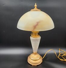 Vintage Neoclassical Alabaster Marble Gilt Lamp Slag Glass Dome Shade 24