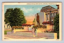 Springfield IL-Illinois, Capitol Grounds, Lincoln Statue, Vintage c1941 Postcard picture