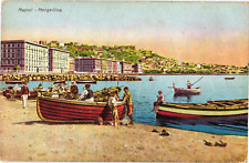 Mergellina Port Fishing Boats Fishermen Napoli Naples Italy Postcard c1920s picture