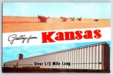 Huge Wheat Warehouse, Kansas Combines 1960'S Vintage Banner Postcard picture