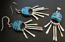 Vtg Signed JW Sterling JACK WEEKOTY Turquoise Coral Inlaid Zuni Pendant Earrings picture
