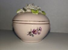 Vintage Ceramic Round Pink Trinket Box, Gold Trim picture