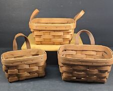Collection Of 3 Small Longaberger Baskets With Leather Handles 2x 1989 1x1991 picture