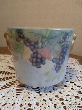 Antique Footed Cachepot Hand Painted Grapes/Leaves ~ Gilded Gold Trim Jardiniere picture