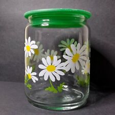 Vtg FIRNA Blown Glass Daisy Flower Print Apothecary Jar Kitchen Canister Green picture