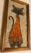 Vintage MCM Gravel Pebble Wall Art 1960’s Decor Siamese Cat 13” X 7” Mosaic picture