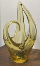 Vintage 8” Alta Canada Three Fingered Amber Art Glass Controlled Bubble Vase MCM picture