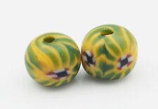 Pair Of Vintage Mosaic Glass Wheel Peacock Green Eyed Hatch Islamic Glass Bead picture