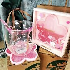 Hot Starbucks Glass Cup Sakura Cherry Blossom Coffee Mug W/ Lid Coaster Stir rod picture